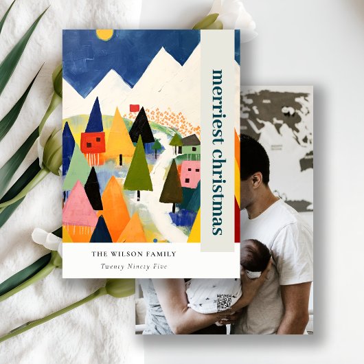 レトロカラフル抽象芸術クリスマス風景の写真 シーズンカード