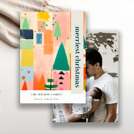 レトロカラフル抽象芸術クリスマス風景の写真 シーズンカード