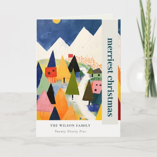 レトロカラフル抽象芸術クリスマス風景の写真 シーズンカード (正面)