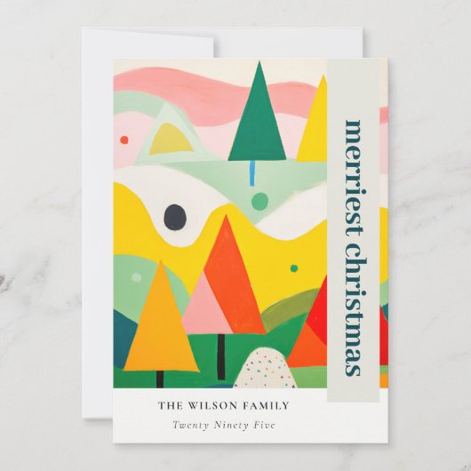 レトロカラフル抽象芸術クリスマス風景の写真 シーズンカード (正面)