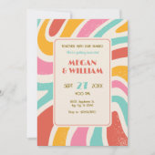 レトロカラフル抽象芸術シームレスパ結婚ターン 招待状 (正面)