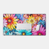 レトロカラフル抽象芸術デイジー花 デスクマット (キーボード&マウス)