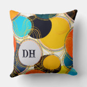 レトロカラフル抽象芸術ドットPersonalize Monogram クッション (裏面)