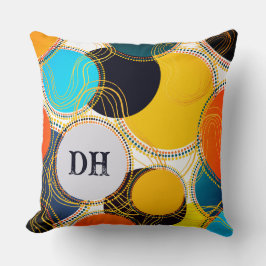 レトロカラフル抽象芸術ドットPersonalize Monogram クッション