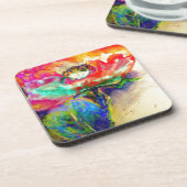 レトロカラフル抽象芸術ポピー水彩 コースター (左側)