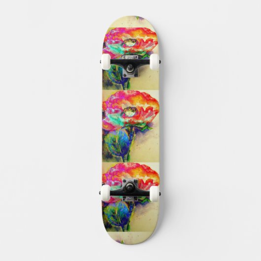 レトロカラフル抽象芸術ポピー水彩 スケートボード (正面)