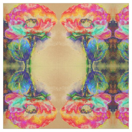 レトロカラフル抽象芸術ポピー水彩 ファブリック (見本)