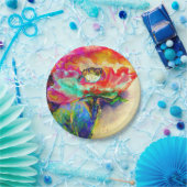 レトロカラフル抽象芸術ポピー水彩 ペーパープレート (パーティー)