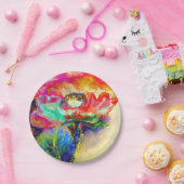 レトロカラフル抽象芸術ポピー水彩 ペーパープレート (パーティー)