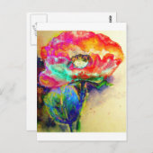 レトロカラフル抽象芸術ポピー水彩 ポストカード (正面/裏面)