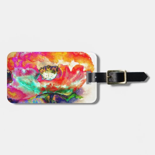 レトロカラフル抽象芸術ポピー水彩 ラゲッジタグ (正面横)