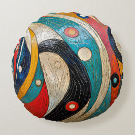 レトロカラフル抽象芸術 ラウンドクッション