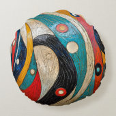 レトロカラフル抽象芸術 ラウンドクッション (裏面)