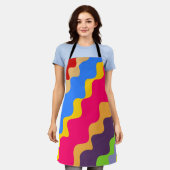 レトロカラフル斜め波型 エプロン (着用した状態)