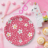 レトロカラフル水玉模様の背景の花 ペーパープレート (パーティー)