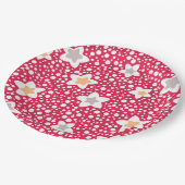 レトロカラフル水玉模様の背景の花 ペーパープレート (アングル)