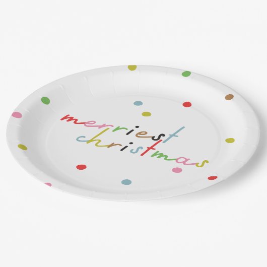 レトロカラフル水玉模様クリスマス ペーパープレート (アングル)