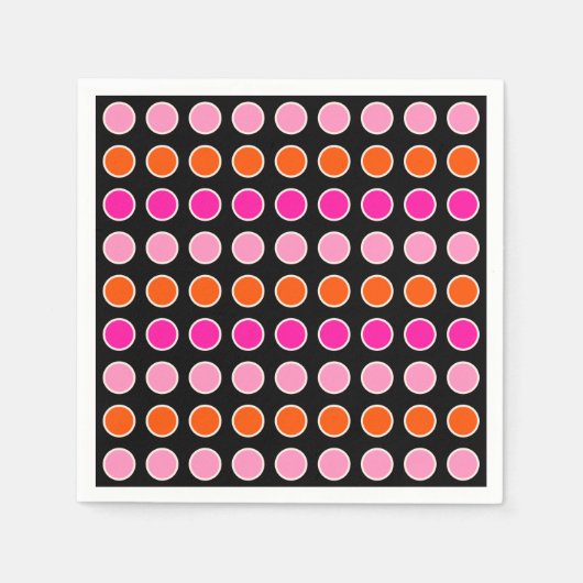 レトロカラフル水玉模様ブラックピンクとオレンジ スタンダードカクテルナプキン (正面)
