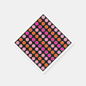 レトロカラフル水玉模様ブラックピンクとオレンジ スタンダードカクテルナプキン (角)