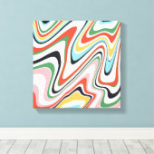 レトロカラフル波線モダンデザイン キャンバスプリント (インサイチュ (ウッドフロア))