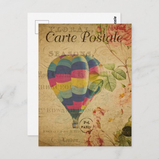 レトロカラフル熱気球 ポストカード (正面/裏面)
