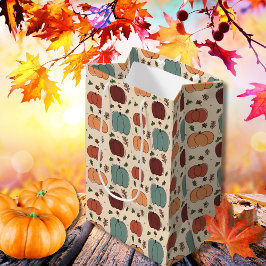 レトロカラフル秋シーズンカボチャ ミディアムペーパーバッグ