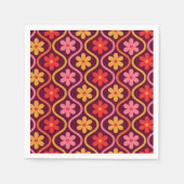 レトロカラフル花オンヴィンテージ染め模様 スタンダードカクテルナプキン (正面)