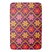 レトロカラフル花オンヴィンテージ染め模様 バスマット (正面縦)