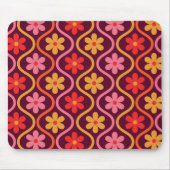 レトロカラフル花オンヴィンテージ染め模様 マウスパッド (正面)
