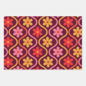 レトロカラフル花オンヴィンテージ染め模様 ラッピングペーパーシート (正面2)