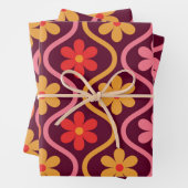 レトロカラフル花オンヴィンテージ染め模様 ラッピングペーパーシート (インサイチュ)
