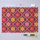 レトロカラフル花オンヴィンテージ染め模様 薄葉紙 (クラフト)