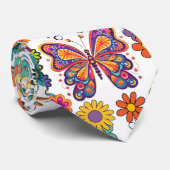 レトロカラフル花パターン。白BG ネクタイ (ロール)