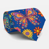レトロカラフル花パターン。青BG ネクタイ (ロール)