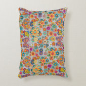 レトロカラフル花パターン。LグレーBG アクセントクッション (正面(垂直))