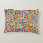 レトロカラフル花パターン。LグレーBG アクセントクッション (裏面)