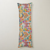 レトロカラフル花パターン。LグレーBG ボディピロー (裏面 (縦))