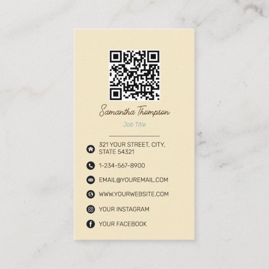 レトロカラフル花柄QRコードソーシャルメディア 名刺 (裏面)