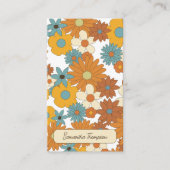 レトロカラフル花柄QRコードソーシャルメディア 名刺 (正面)