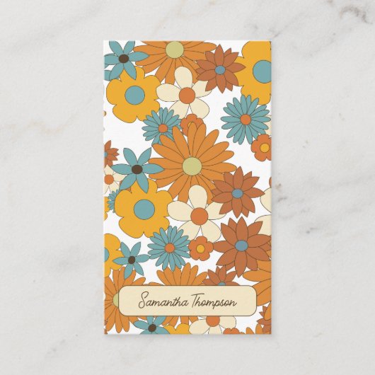 レトロカラフル花柄QRコードソーシャルメディア 名刺 (正面)