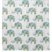 レトロカラフル花象模様 シャワーカーテン (正面)