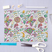 レトロカラフル花鳥蝶パターン 薄葉紙 (クラフト)