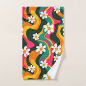 レトロカラフル花70s模様（名前） バスタオルセット (ハンドタオル)