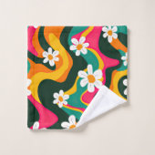 レトロカラフル花70s模様（名前） バスタオルセット (ウォッシュタオル)