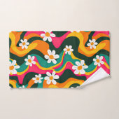 レトロカラフル花70s模様（名前） バスタオルセット (ハンドタオル)