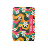 レトロカラフル花70s模様（名前） バスマット (正面縦)