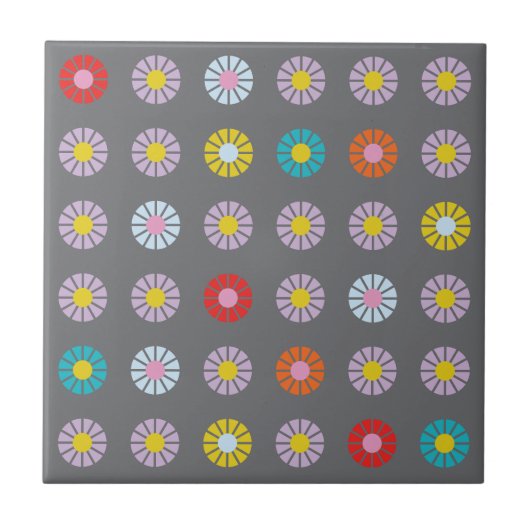 レトロカラフル花 タイル (正面)