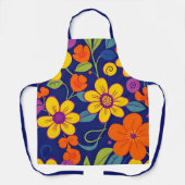 レトロカラフル花 – ドーパミンスタイル エプロン (正面)