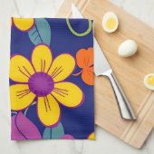 レトロカラフル花 – ドーパミンスタイル キッチンタオル (四つ折り)