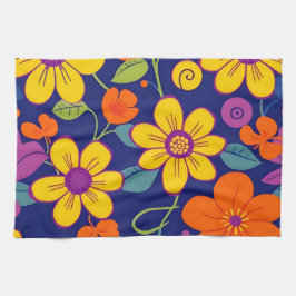 レトロカラフル花 – ドーパミンスタイル キッチンタオル
